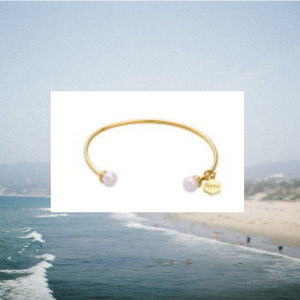 14K Gold Plated Pearl Ball Open Cuff Bangle Bangle